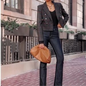 WHBM Double-Breasted Plaid Cropped Jacket Old Money Career Sz 12